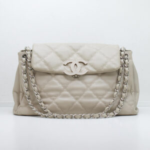 Chanel Flap Bag Hellgrau Dunklebeige Silber