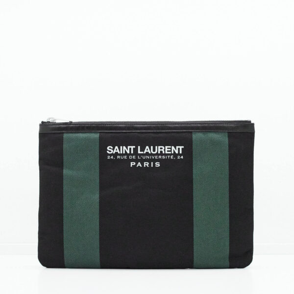 Saint Laurent Pochette Canvas Grün Schwarz